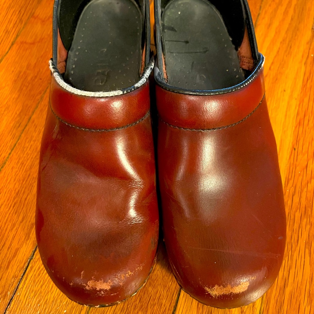 Dark red Dansko clogs